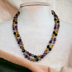 Artisan Necklace Tuscany Tone Faceted Bead Colorful Multi Strand Autumn Jewelry